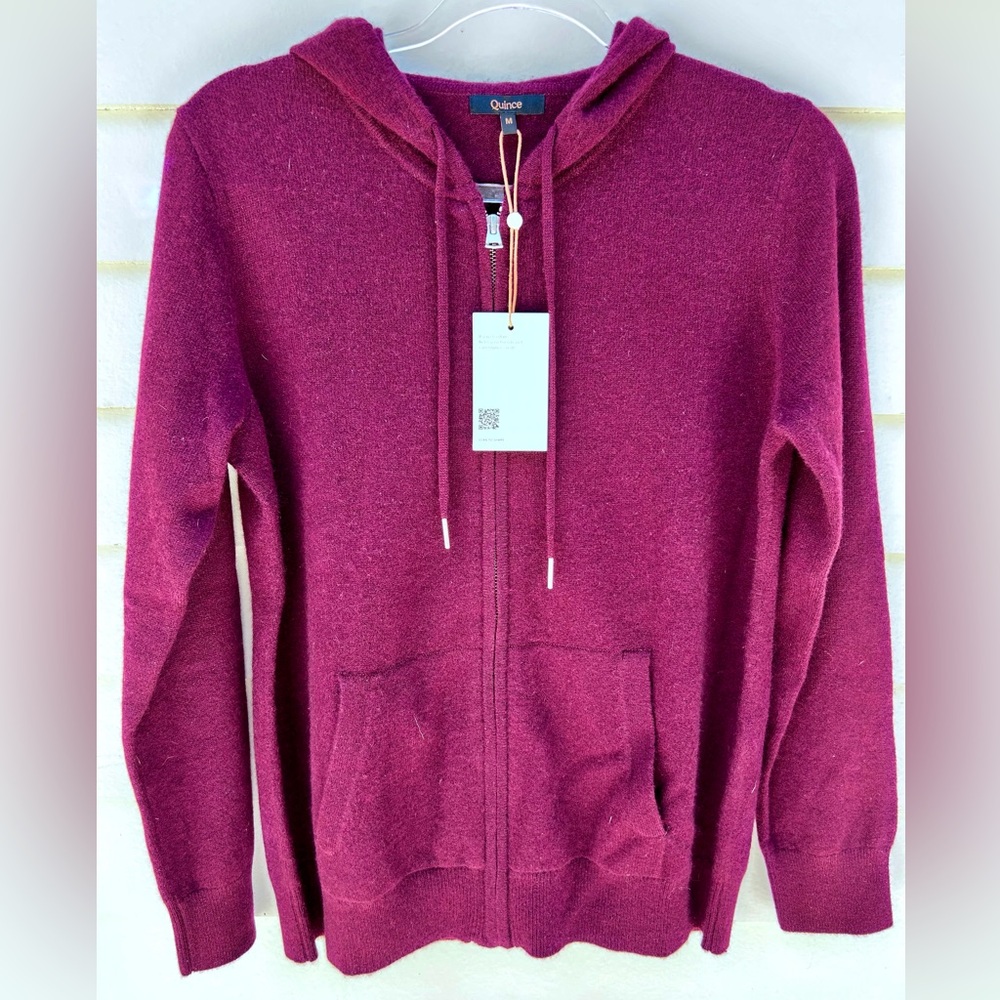 Quince - NEW Mongolian Cashmere Full-Zip Hoodie in Burgundy - size M